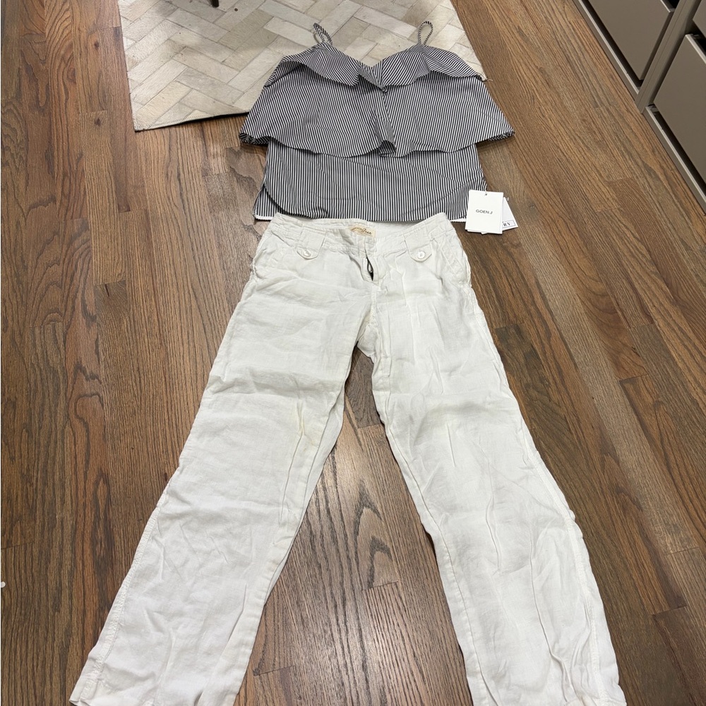 Goen J ruffled Top with linen pants Bundle